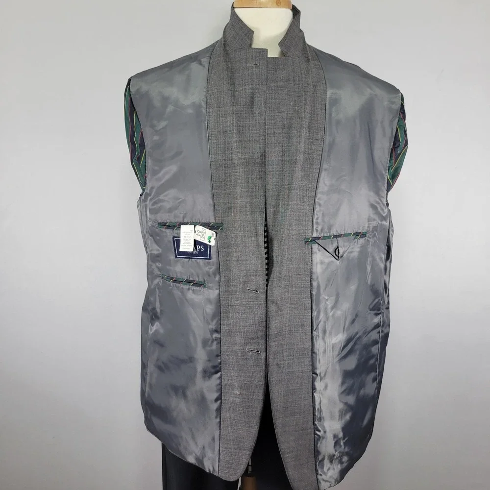 Chaps Men's Sport Coat Blazer Two‎ Button Gray Sharkskin Wool Solid Size 48R